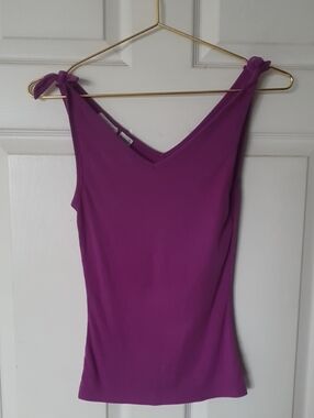 Ardee Magenta V-Neck Knot-Shoulder Tank Top